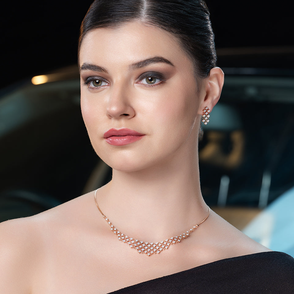 Dazzling Lattice Diamond Necklace Set