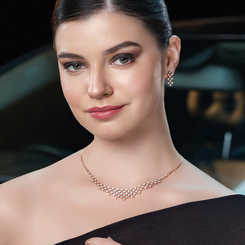 Dazzling Lattice Diamond Necklace Set