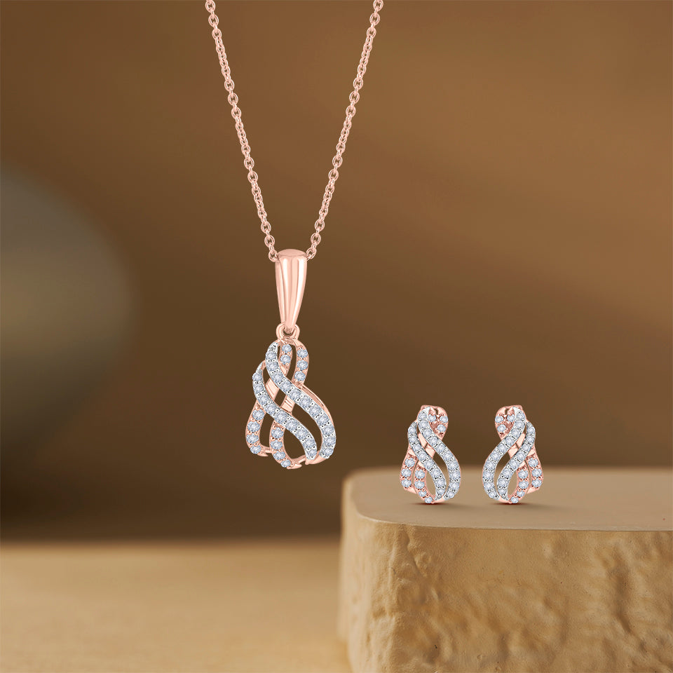 Ribbon Knot Diamond Necklace Set