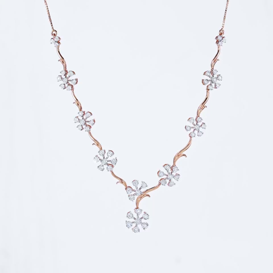 Shining Floral Vine Diamond Necklace Set
