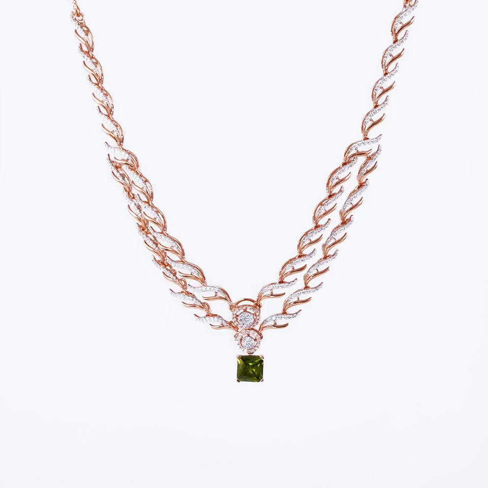Shining Green Glaze Diamond Necklace Set