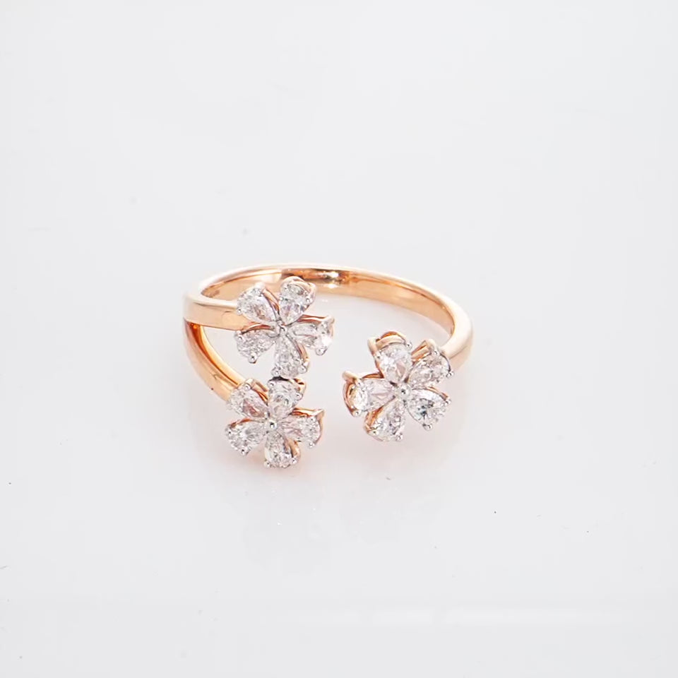 Triple Daisies Diamond Finger Ring