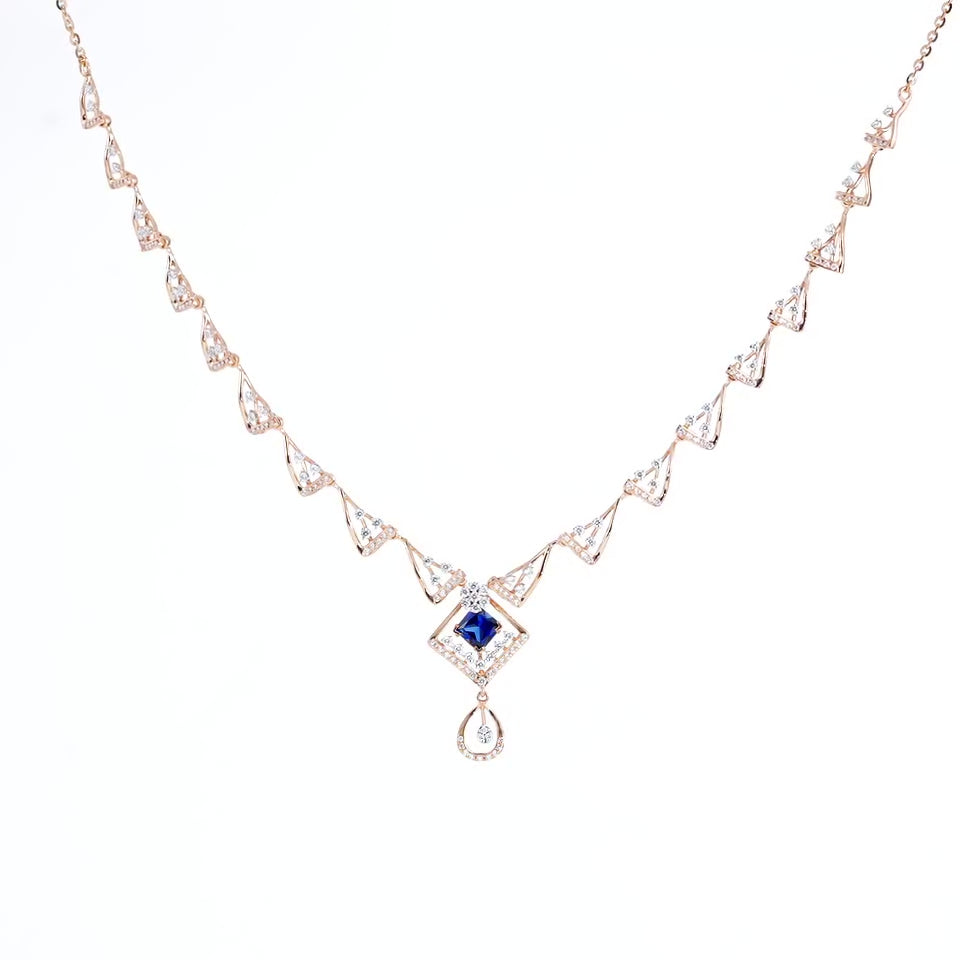 Blue Sapphire Diamond Necklace Set